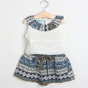 New Baby Girls Sleeveless Sling Floral Chiffon Suits And Straw Hat