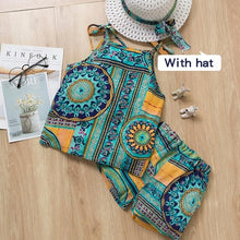 Load image into Gallery viewer, New Baby Girls Sleeveless Sling Floral Chiffon Suits And Straw Hat