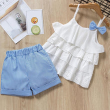 Load image into Gallery viewer, New Baby Girls Sleeveless Sling Floral Chiffon Suits And Straw Hat